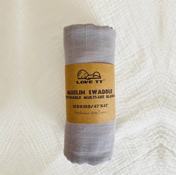 70% Bamboo 30% Cotton Soft Newborn Baby Infant Plain Solid Color Muslin Bamboo Cotton Swaddle Receiving blanket wraps