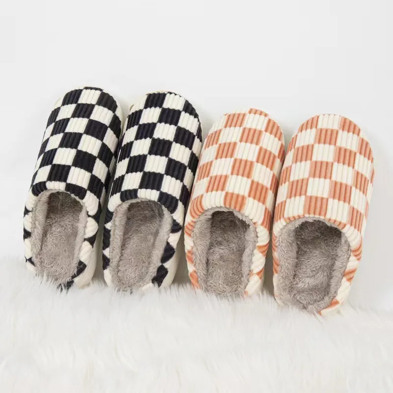 Home Slippers For Women And Men Couple Unisex Classic Checkerboard Comfortable Wholesale House Cotton Soft Sole Women Slippers