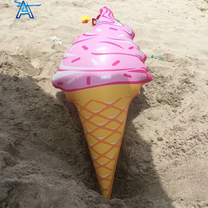 CMYK full printing vinyl PVC air blow inflatable ice cream cone shape pool water float swim tube life saving tube toy