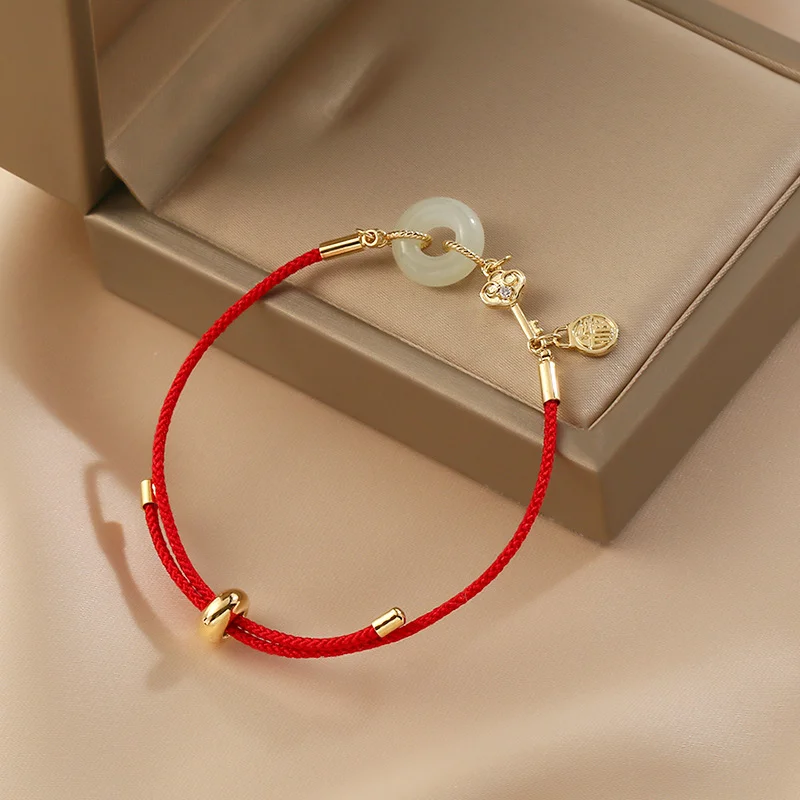 925 Silver Safe Buckle Red String Bracelet Natural Jade Bracelets New Year Couple Bracelet