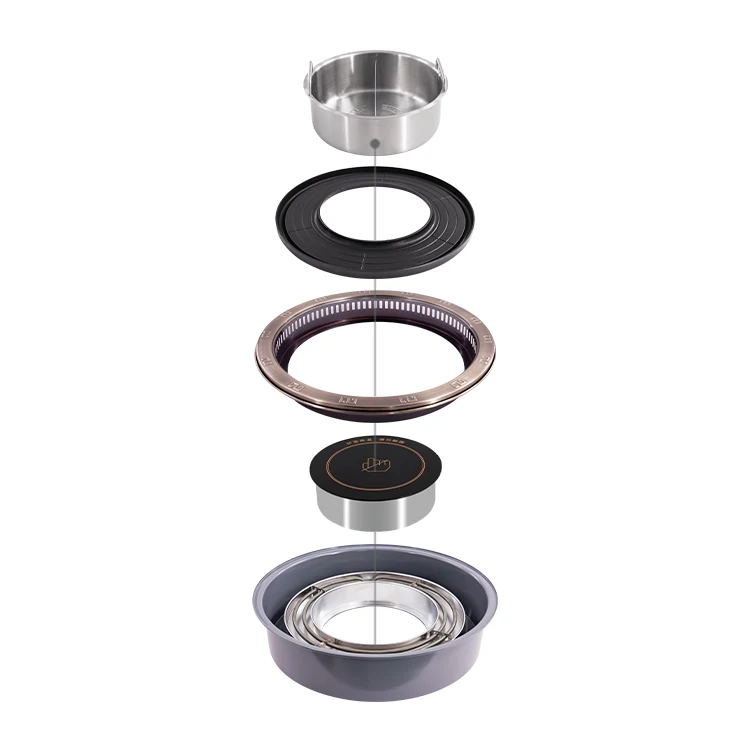 AOBL Smokeless Hot Pot Barbecue Table Customized Solid Wood Rock Board Marble Round Baking and Rinsing Integrated Equipment