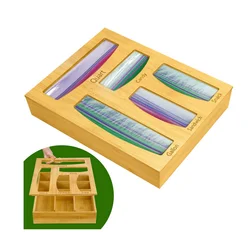 Wholesale open lid wooden baggie box food storage bag holders plastic bag dispenser