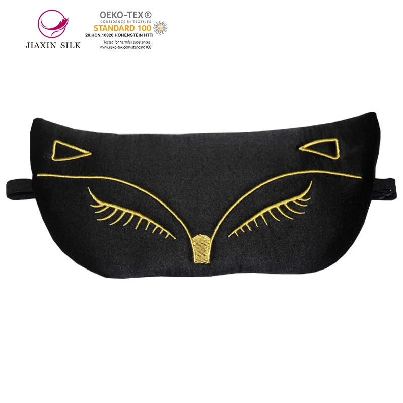 High quality silk embroidery eye sleeping mask 100% mulberry silk sleeping eyemask cat silk eyemask