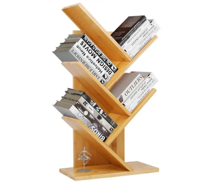 Bamboo Office Desktop Free-Standing  4-Tier Tree Book Rack Bookshelf Organizer Storage Rack Bookcase CDs Holder Organizer
