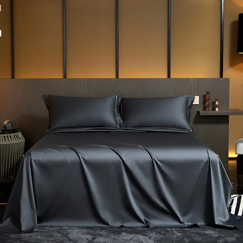 Hot luxury embroidery gray bedding sets tencel bedsheets silk bedding set duvet cover set