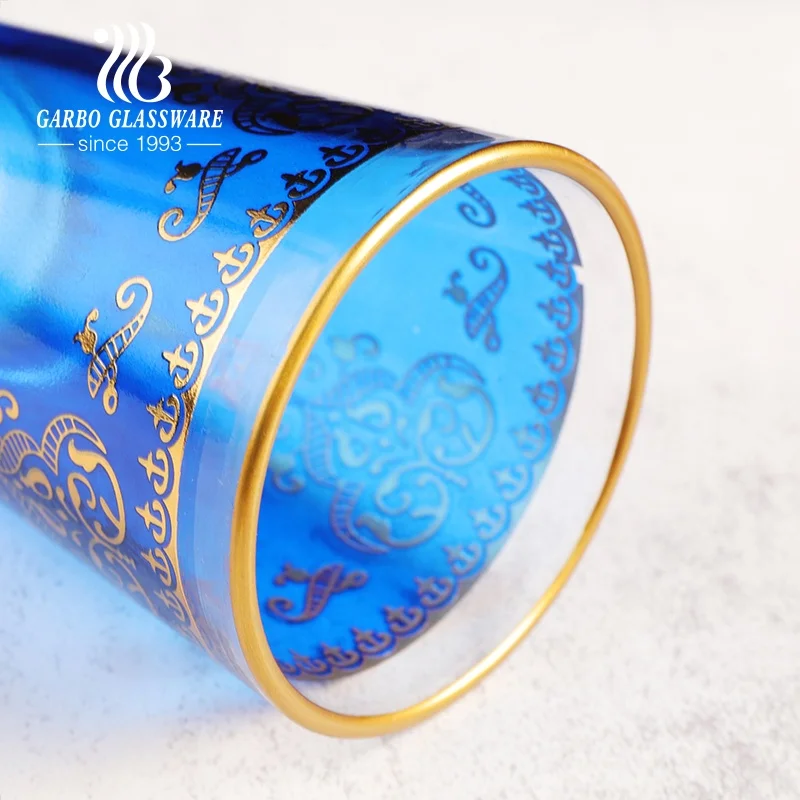 170ml 6oz Factory wholesale colorful decal printing golden rim coffee water tumbler Middle East Turkish Arabic glass tea cup