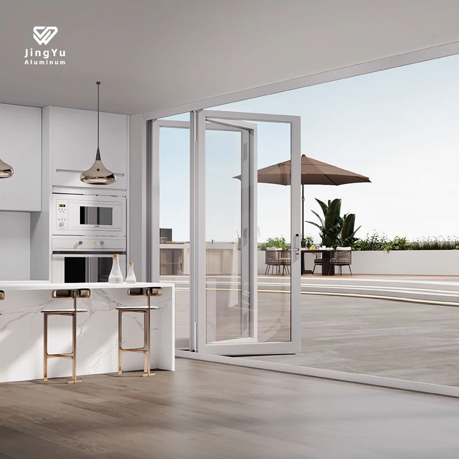 Customized Security Metal Frame Sliding Bifold Door Aluminum Folding Patio Folding Door Bifold Door Outside