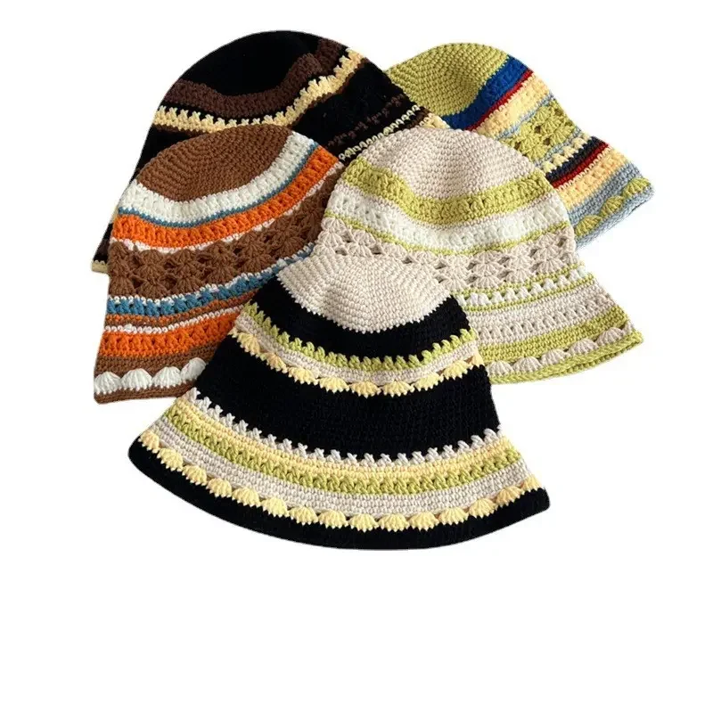 New Autumn and Winter Hats Cute Hand Hook Knitted Bucket Hat Handmade Crochet Fisherman Hat