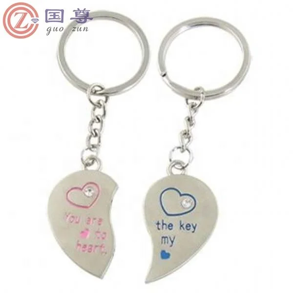 High quality Stylish Lovely Heart Cute Couple Keychain Love Keychain Key Ring steel heart-shaped key ring with Heart Pendant