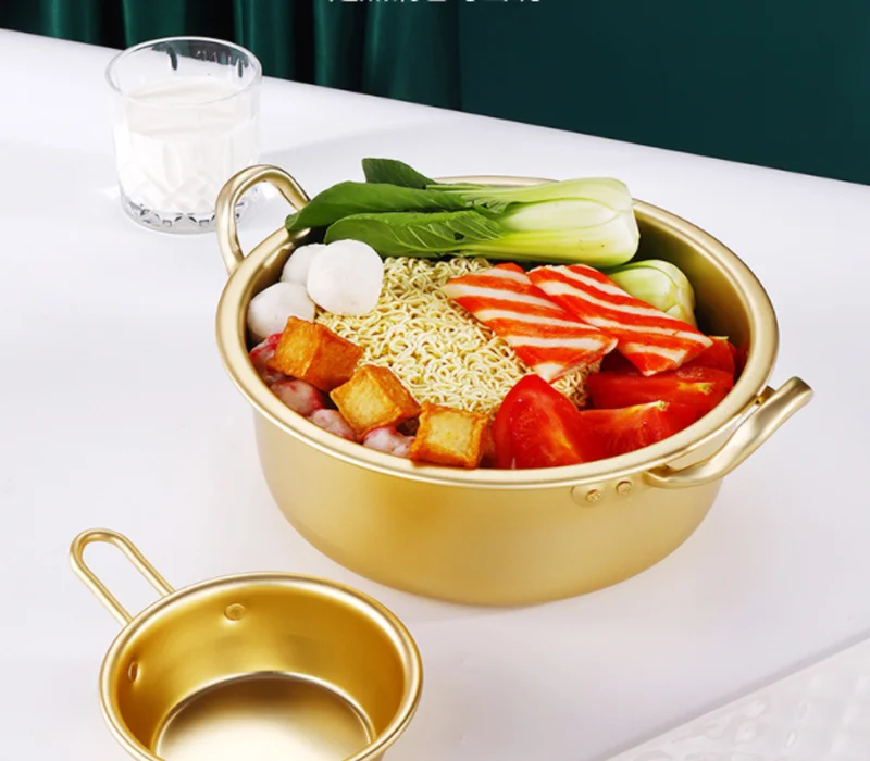 
XINCHU Korean Style Ramen Noodle Pot Quick Heating Gold Color Aluminum Cooking Pot 