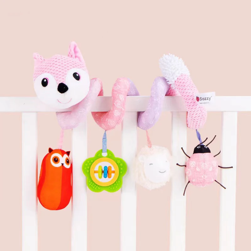 Infant baby plush soft stuffed animal toy cartoon rattle toy bed hanging spiral toy for stroller crib