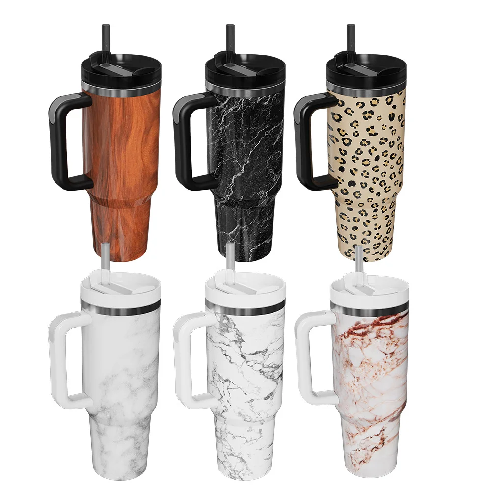 2023 custom vacuum insulated stainless steel 40 oz tumbler cup with handle and straw adventure quencher travel 40oz stanleys