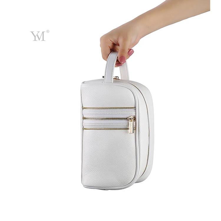 Fashion customized zipper pouch cosmetic bag white leather zip cosmetic make up pouch