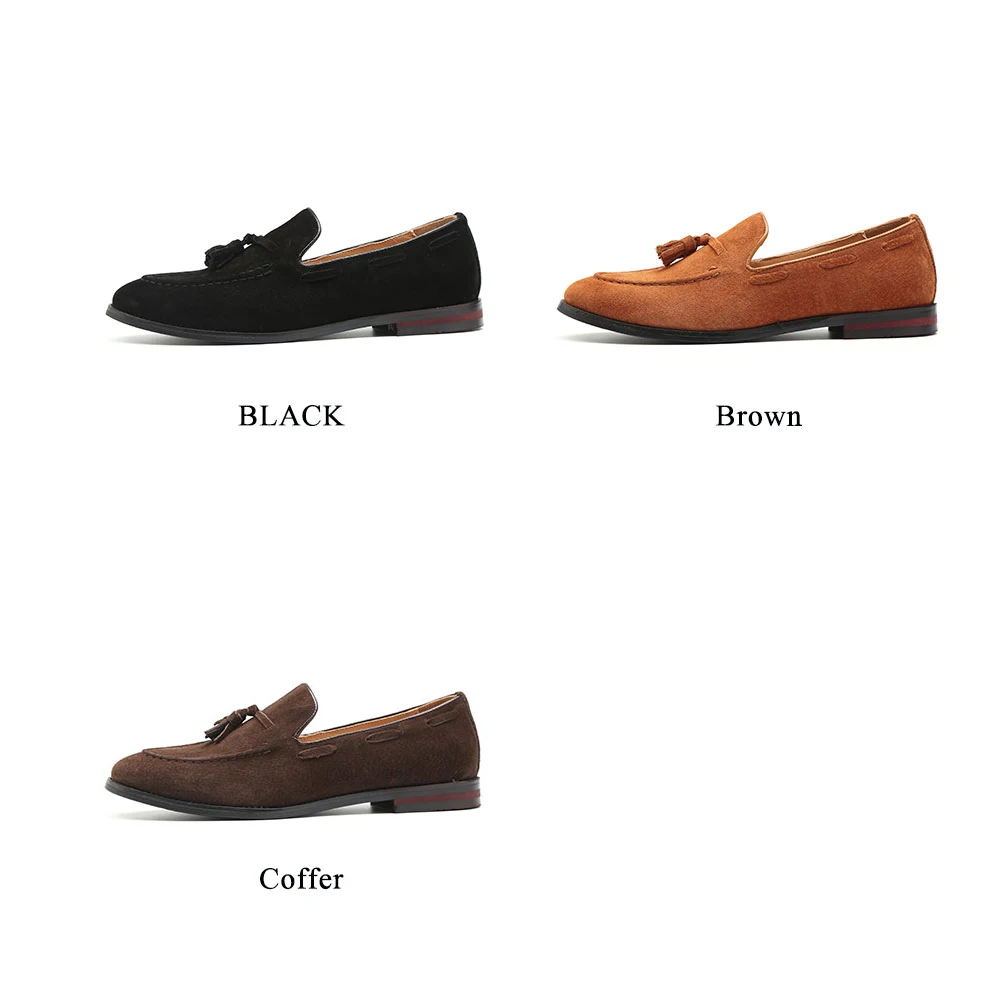 37-48 Big Size Black Brown Genuine Leather Tassel Loafers Shoe Women Men Suede Round Toe Loafers Wedding Dress Shoe 181