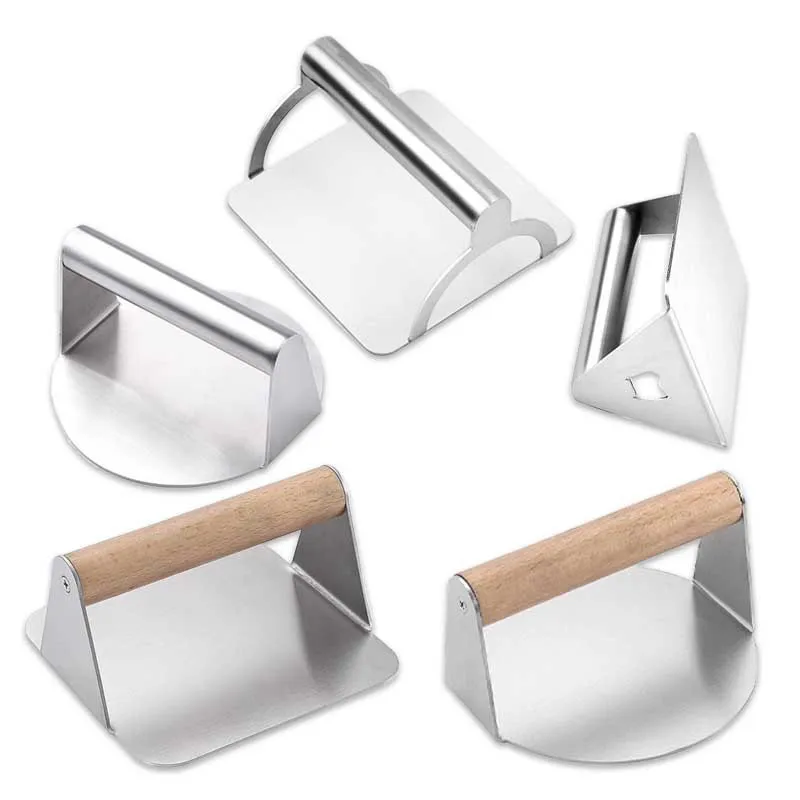 304 Stainless Steel Meat Patty Press Wooden Handle Manual Professional Perfect for Grilling Kitchen Smash Burger Press