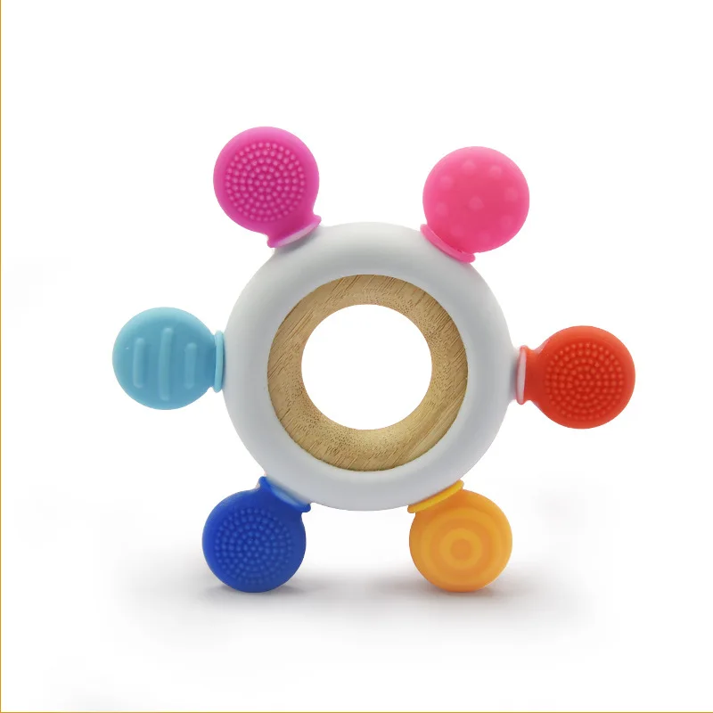bpa free sensory montessori silicone baby teether toy ring