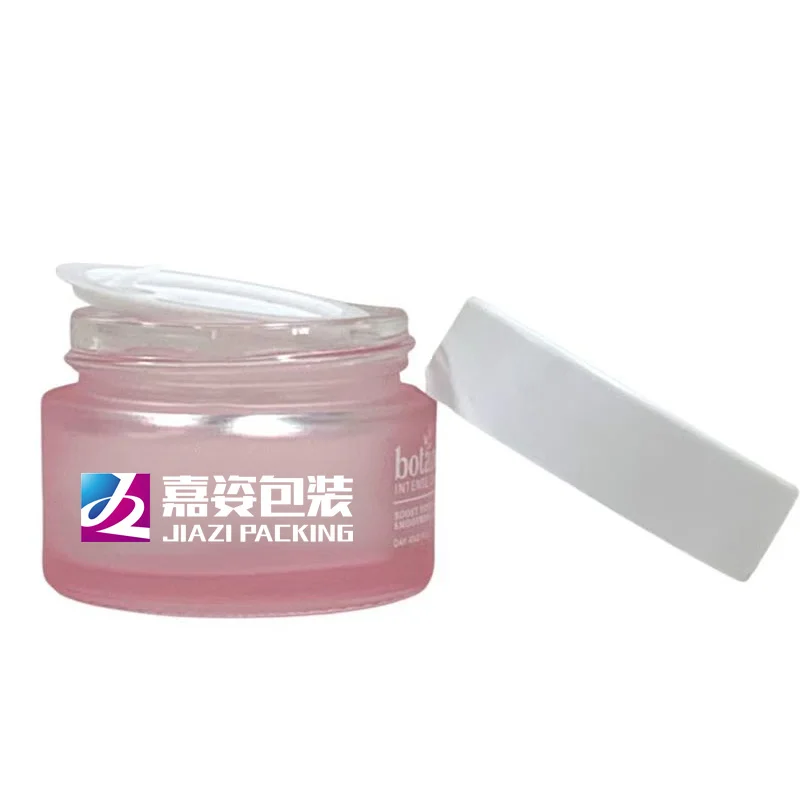 Custom colored glass container 5ml 30ml 1 ounce 2oz 2 oz 50ml 50g 60ml 100ml 100g eye face cream jars pink cosmetic jar with lid