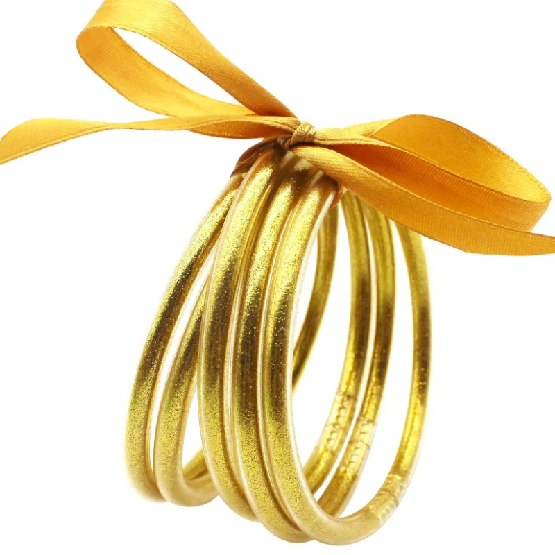 High Quality Gold Environmental Protection Material Powder Filled Plastic Silicone With Charm Creative Colorful Fashion Bangles