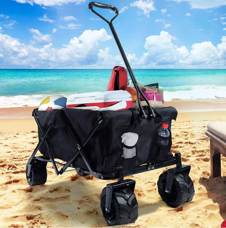 
Collapsible Outdoor Utility Wagon with Folding Table and Drink Holders 