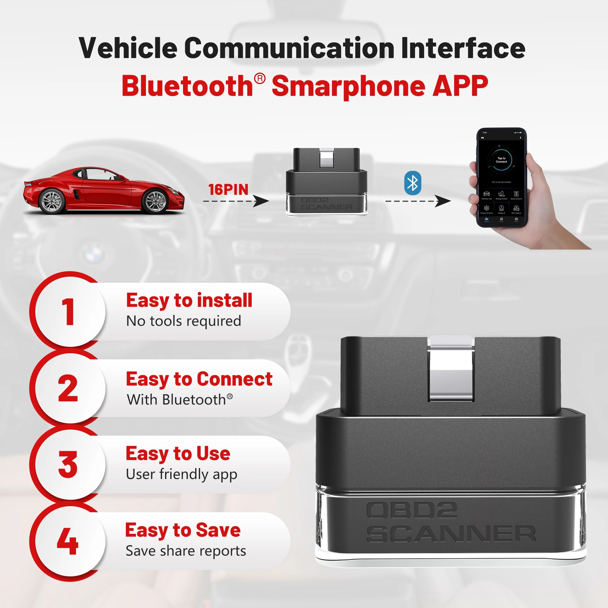 Bluetooth Version 4.0 OBD / Obdii For Android IOS Torque Car Code Scanner Diagnostic Machine For All Cars