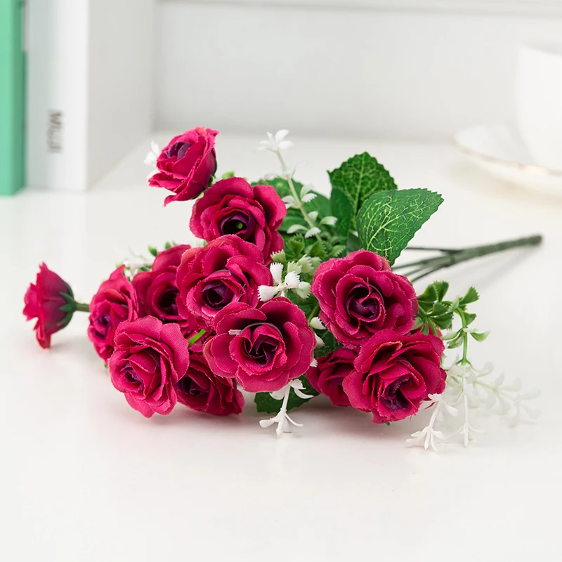 1 Wholesale artificial roses family wedding decoration artificial flower small bouquets home party wedding rose bouquets