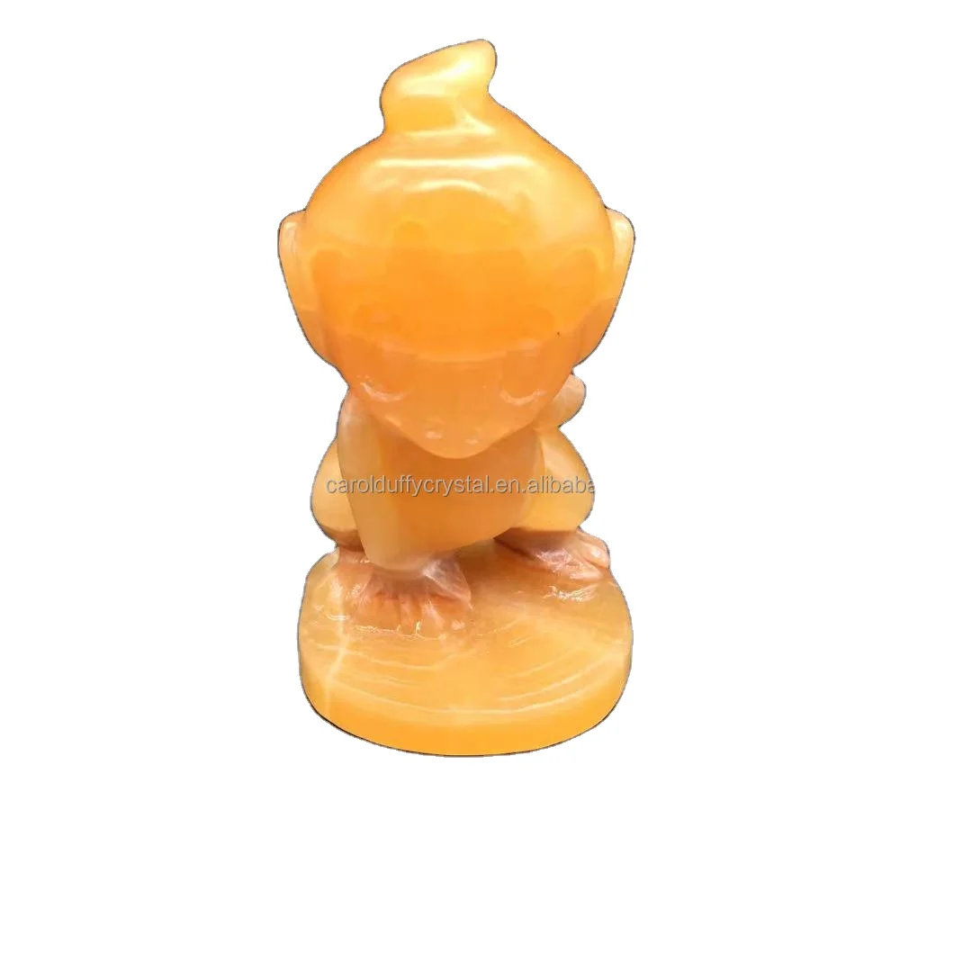Wholesale natural Gold Frozen Stone Quartz Crystal Carved monkey king for Decoration