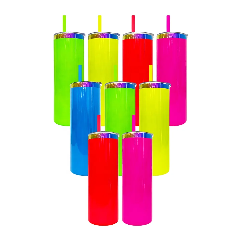 glossy mirror custom Fluorescent Neon colored rainbow underneath 20oz tumbler with lid for laser engraving
