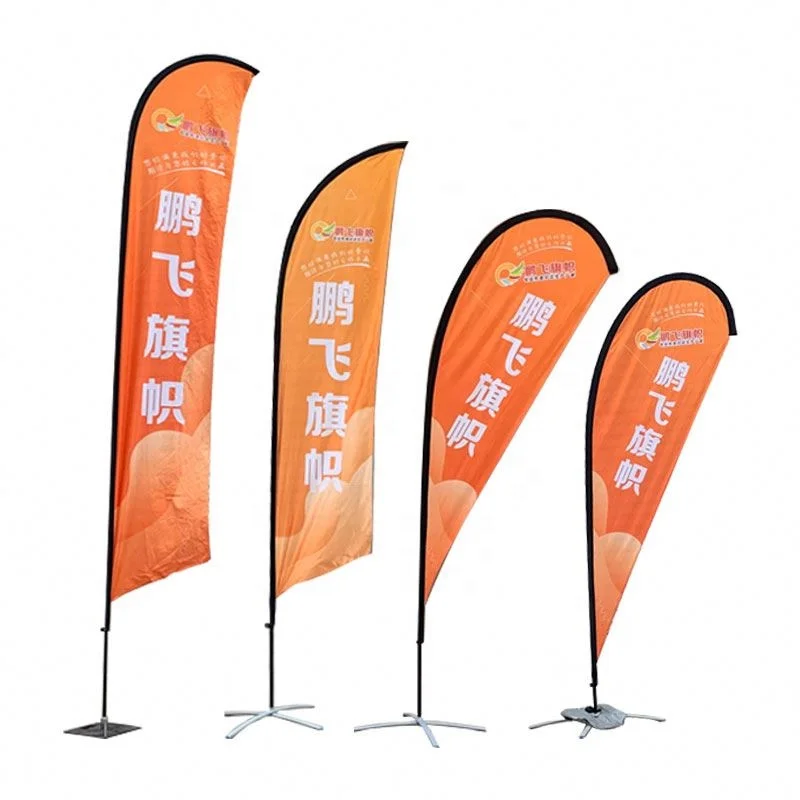 High Quality Custom Printed Beach Flag Banner Outdoor Feather Flags With Base Spikes Pole Kit For Promotional Use
