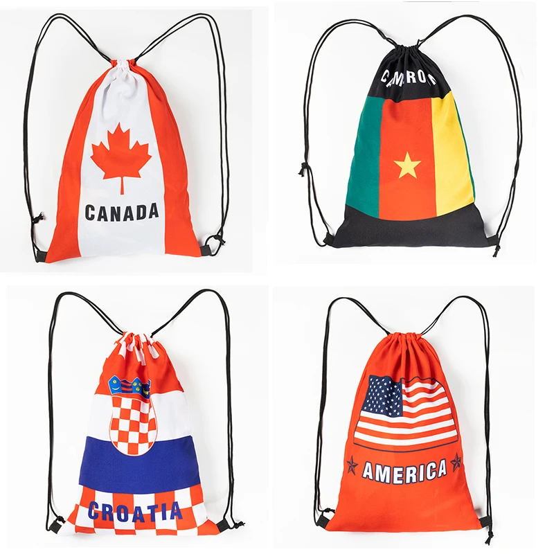 2022 Qatar World Cup Football Top 32 Countries Fan Accessories Souvenir Fan Backpack Nation Cheering Drawstring Pocket