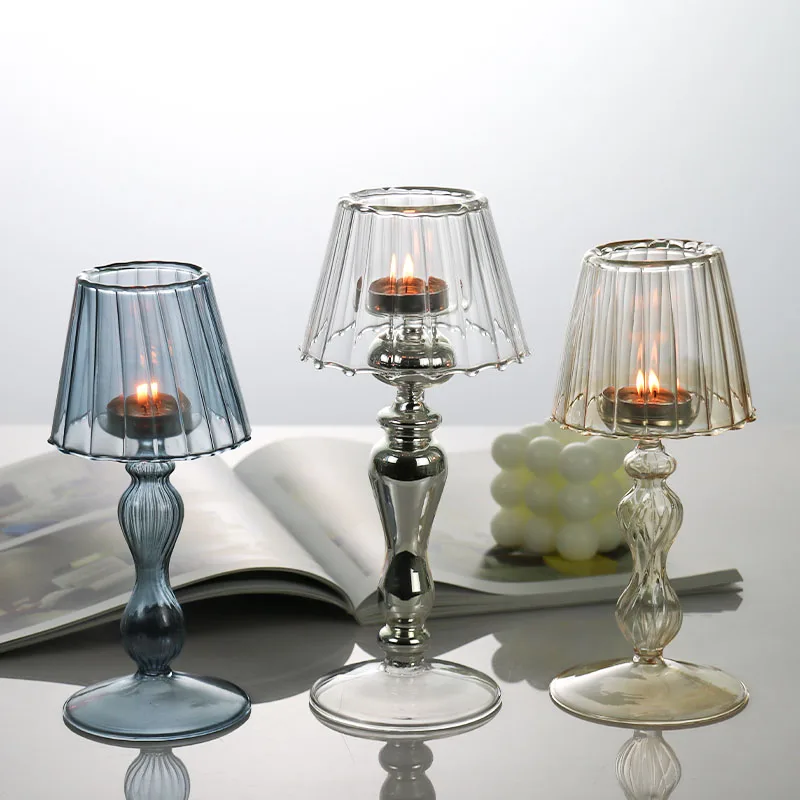 European lamp type candle holder luxury table lamp glass candle holder for home decoration