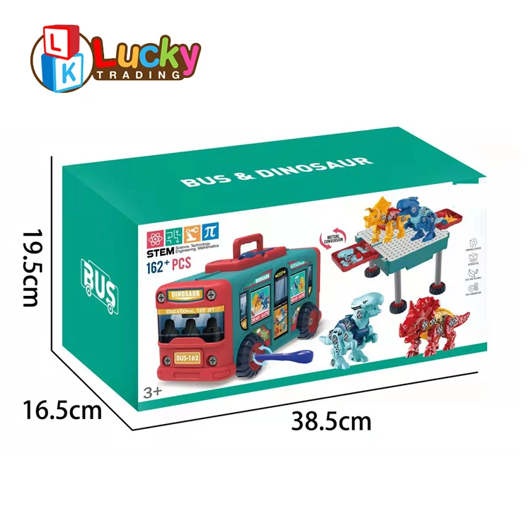Lucky Toys New Arrival Learning Educational 2 In 1 Bus Car Creative Assembly Toys Building Blocks for Kids
