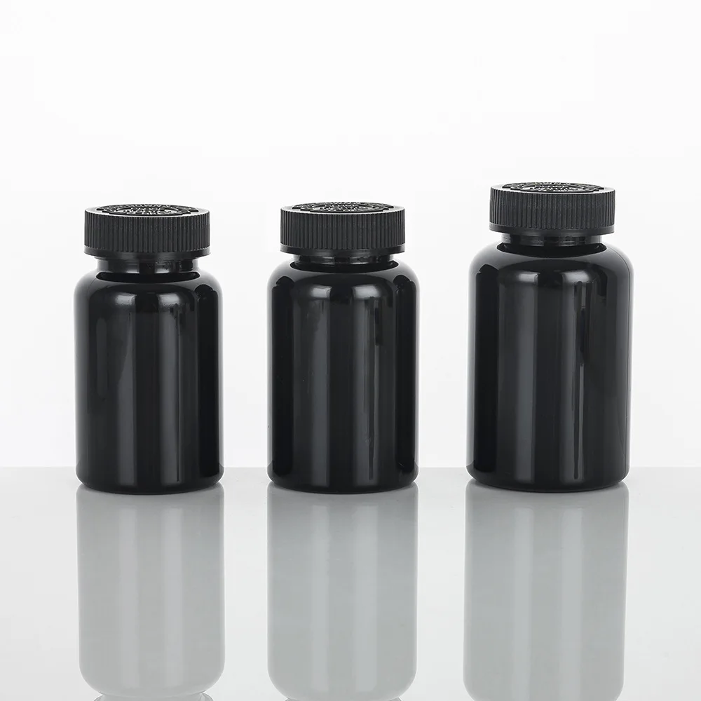 Custom Plastic 120ml 150ml Black Candy Medical Plastic Vitamin Pill Capsule Bottles Medicine
