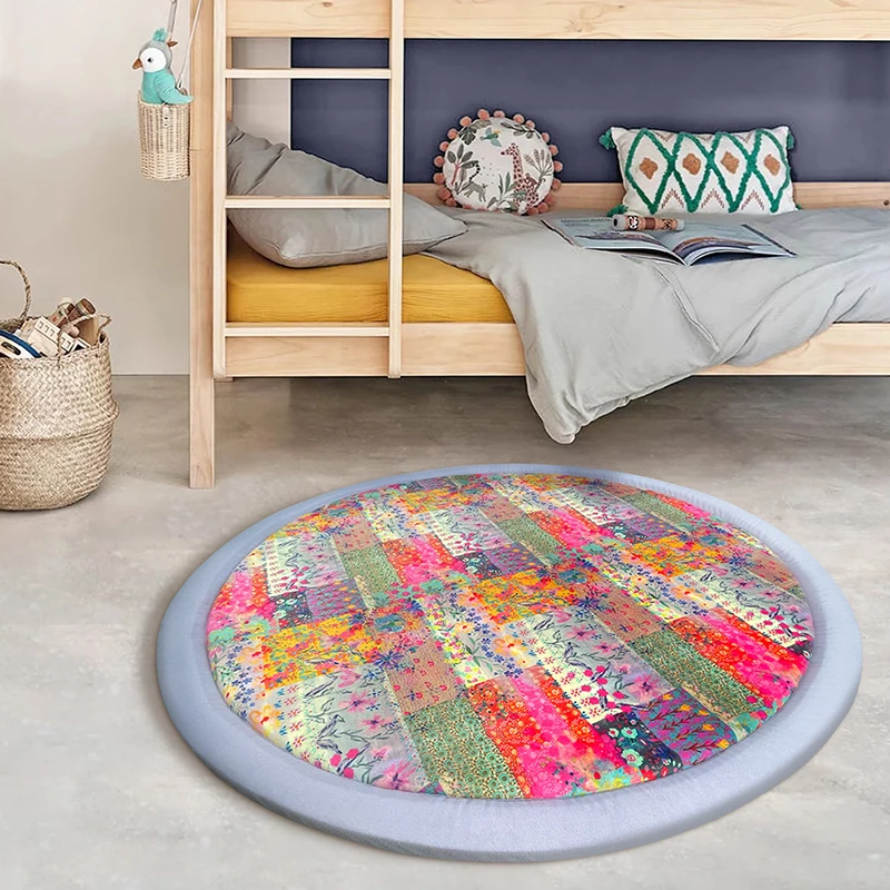 Round Colorful Memory Foam Thick Tummy Time and Crawling Mat Baby Floor Mat for Toddlers