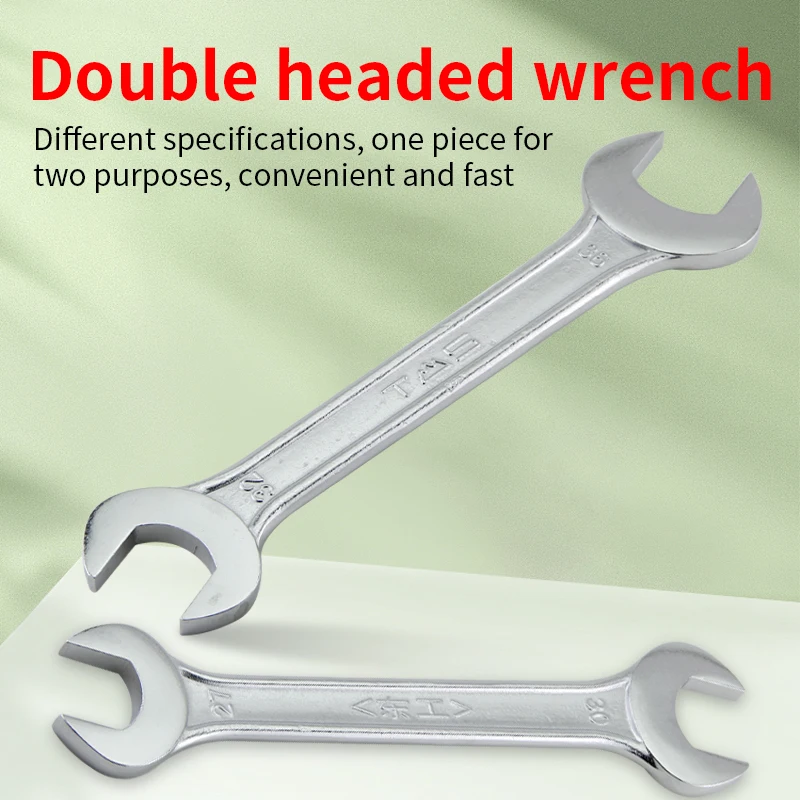 Open end double end solid wrench, chrome plated and thickened dual-purpose fork plate, industrial grade automotive repair tool