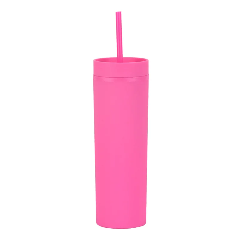 New 16oz Double Layer Skinny Tumbler Cups Reusable Bpa Free Plastic 450ml 16 oz Acrylic Straight Slim Straw Bottle Cup Wholesale