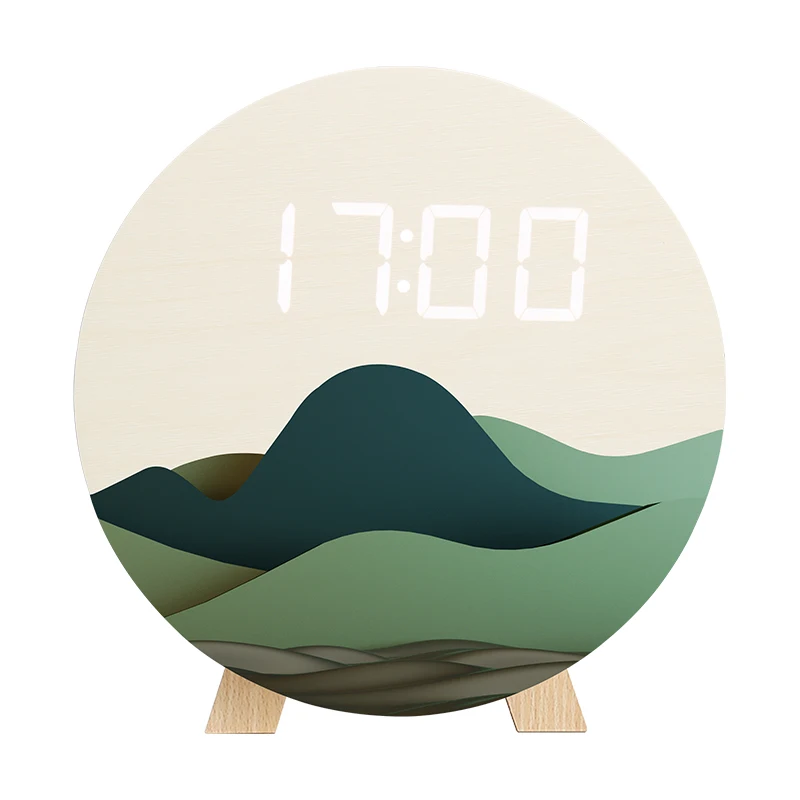 EMAF custom pattern digital wood LED wall clock 12/24h auto dimming large digit wooden led wall clock home decorative wall clock