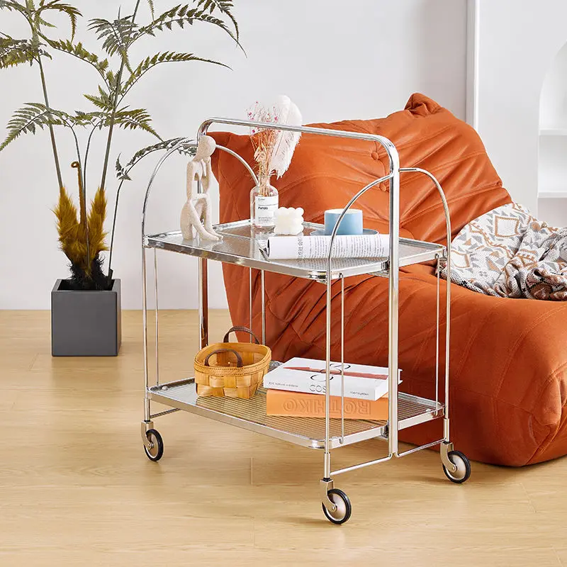 Storage Holders Metal or Stainless steel Trolley Mobilet Vintage Folding Tea Cart Party Serving Trolley Bar Cart