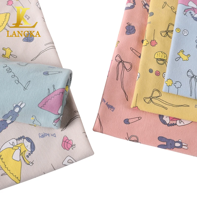 Langka 40S 100% хлопок экологически чистая ткань с принтом для детской пижамы и