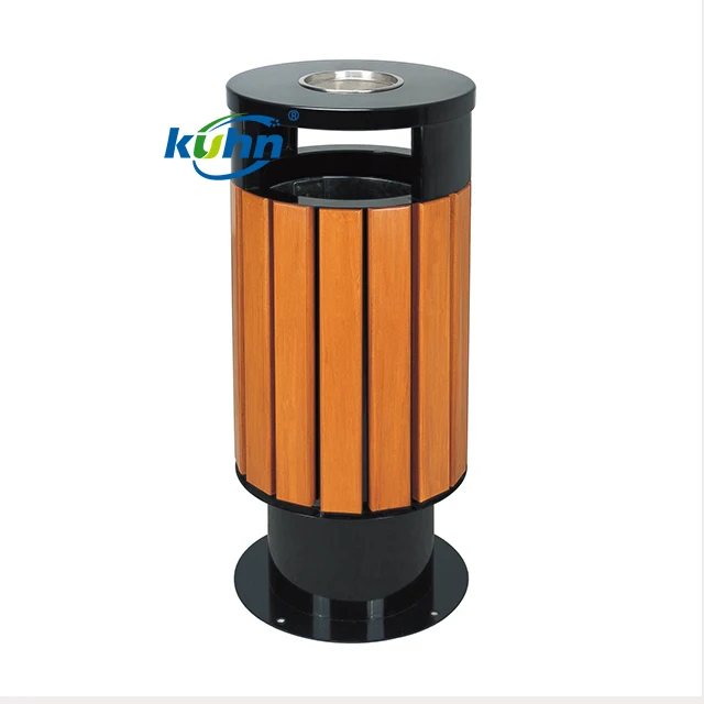 Round Outdoor Garbage Can and Eco Friendly street park Trash Can Wood & galvanized steel Storage Bucket Recycling waste bin