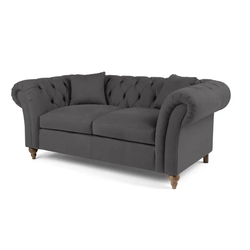 Chesterfield Modern Dark Grey Velvet Tufted Sofa & Love seat In Living Room