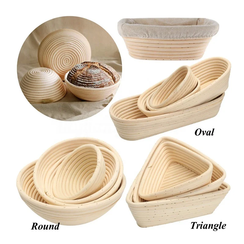 Stocked Natural Rattan Banneton bread proofing basket with baking liner