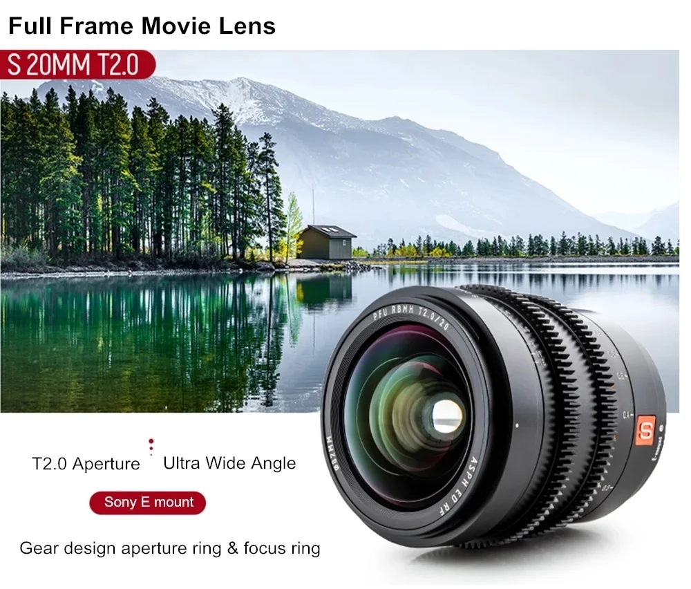 Viltrox S 20mm T2.0 E-Mount Full Frame Cinematic Lens Manual Focus Lens for Sony E-Mount A9II A7RIV A7III A7SII