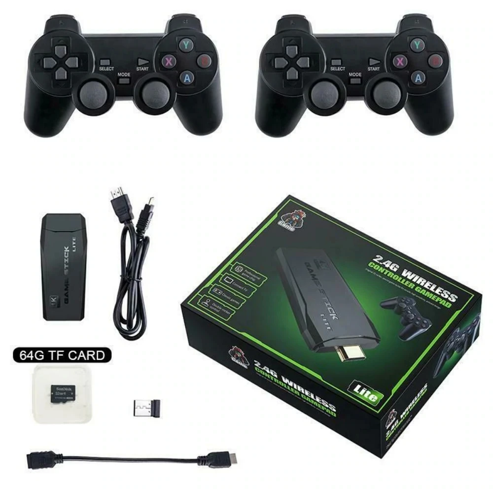 M8 4K HD TV Game Stick 10000+ Retro Games Console + 2 Controller Wireless Gamepad Game Player For PS1/GBA