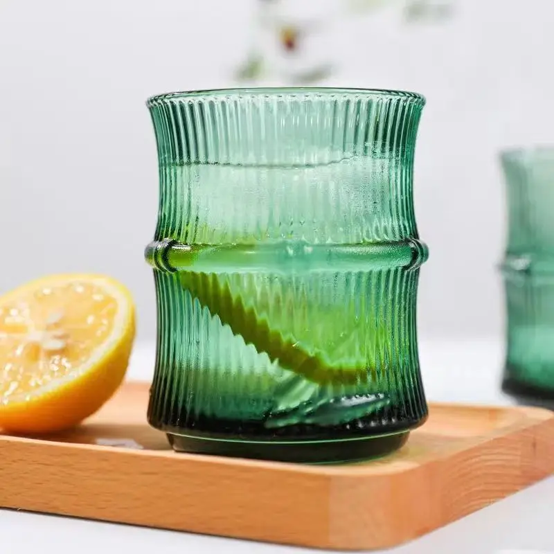 Glass cup, bamboo joint coffee glass cup, beverage juice cup for water,juice,whiskey,milk,Glass coffee cups