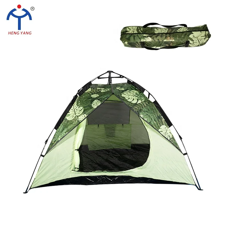 2023 New design 1-4 person automatic quick open tents green color pattern leisure camping tent with 4pcs windproof nail