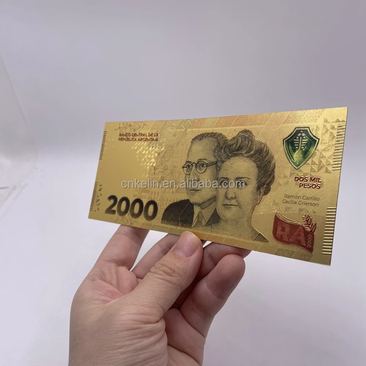 Custom Non-currency Collectible 2000 ARS Argentina Bank Note Bills 24k Gold Foil Banknote