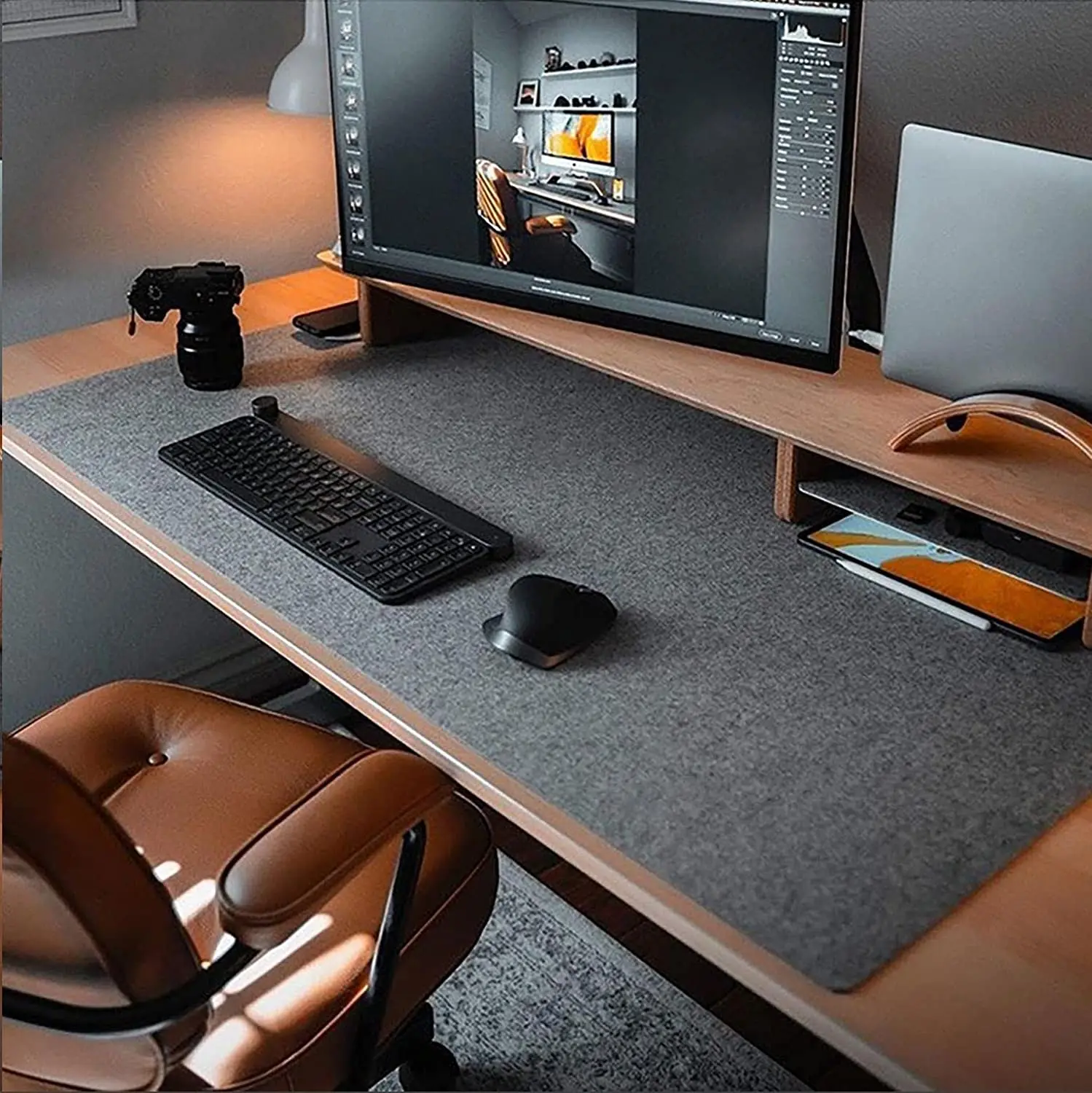 Felt Mouse Pad Stitched Wool Office XL Desk Pad with Anti-Slip Base Computer Keyboard Mat
