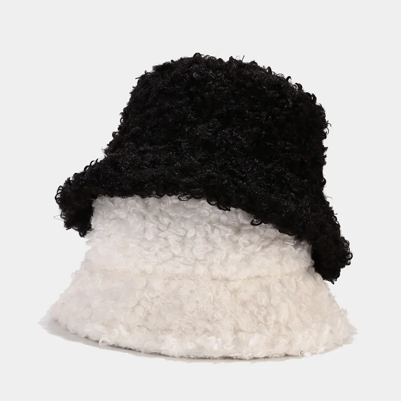 Women Solid Plain Board Teddy Wool Large Sheep Roll Bucket Hat Simple Casual Couple Winter Warm Hat Men Outdoor Visor Wholesale