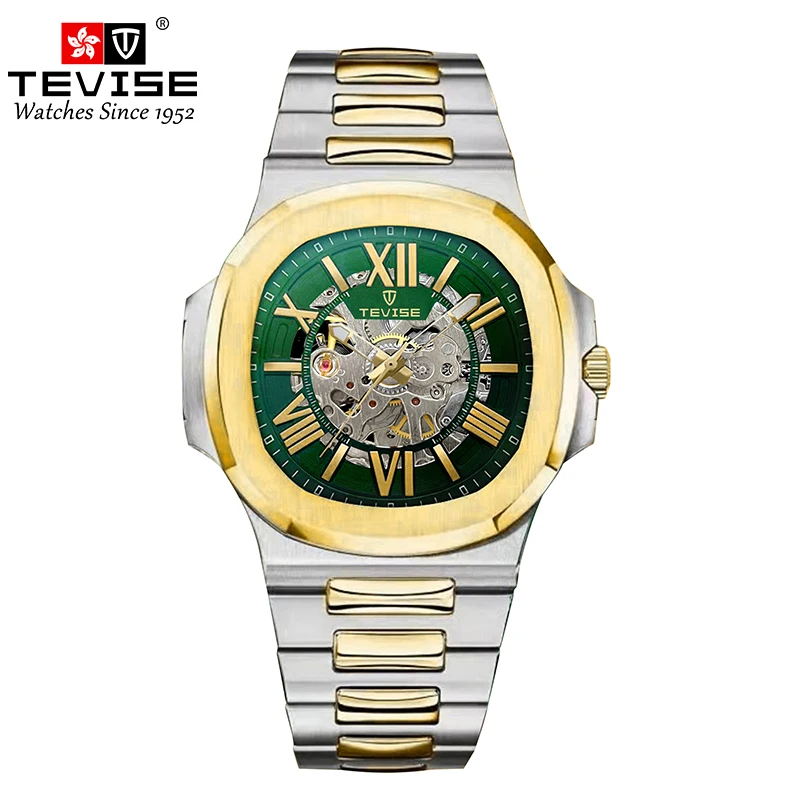 TEVISE Top Brand Mechanical Wrist Watch Waterproof Business Stainless Steel Sport Hollow Skeleton Automatic Mens Watches