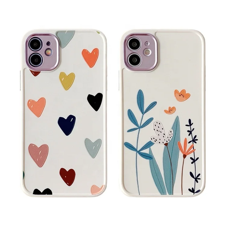 Heart Flowers Phone Case For iPhone 12 Mini 11 Pro Max 8 7 Plus X XS Max XR Marble Soft TPU Bumper Cover